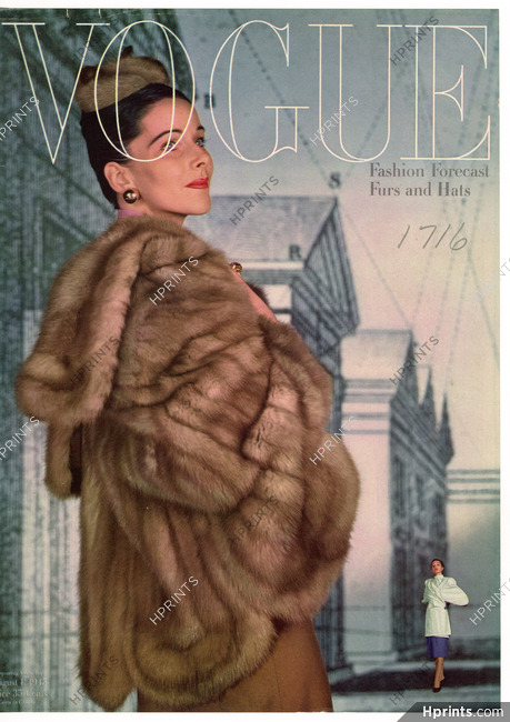 American Vogue Cover August 1, 1945 Fur Coat, Photo John Rawlings