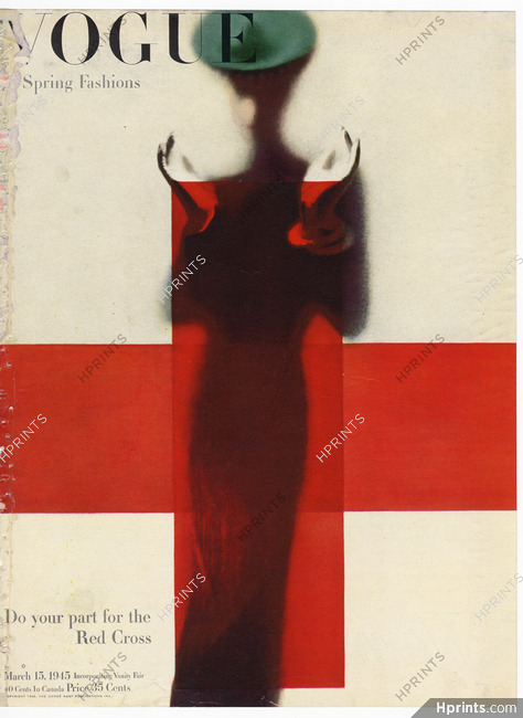 American Vogue Cover March 15, 1945 Red Cross, Photo Blumenfeld