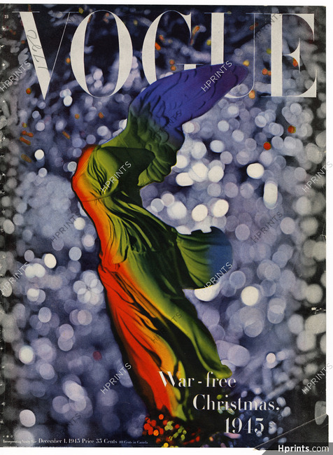 American Vogue Cover December 1, 1945 Victory of Samothrace, Photo Blumenfeld