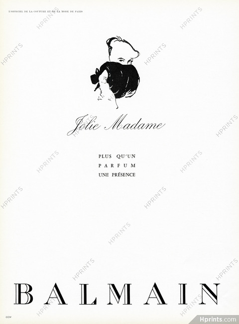 Pierre Balmain (Perfumes) 1956 Jolie Madame, Muff, René Gruau