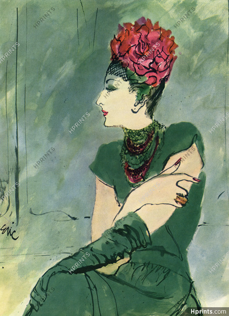 Tatiana du Plessix (Hat, Dress) 1945 Helena Rubinstein Pink Champagne, Eric