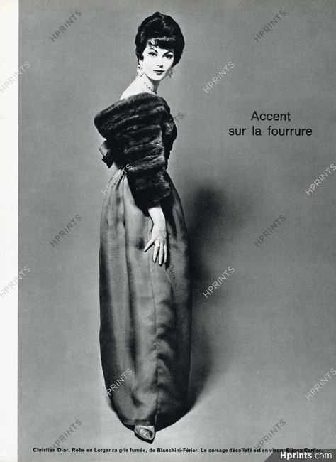 Christian Dior 1960 Evening Gown, Lorganza Bianchini Férier, Bolero Fur, Cartier