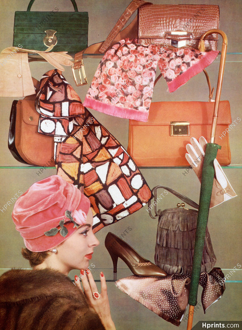 Fashion Goods 1957 Marcel Guillemin, Hermès Handbag, Christian Dior Umbrella, Roger Vivier, Jean Barthet, Roger Model...