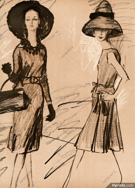 René Bouché 1960 Fashion Illustration, Summer Dresses