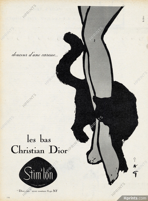 Christian Dior (Stockings) 1960 "Sweetness of a caress...", Cat, Stim'lon, René Gruau (L)