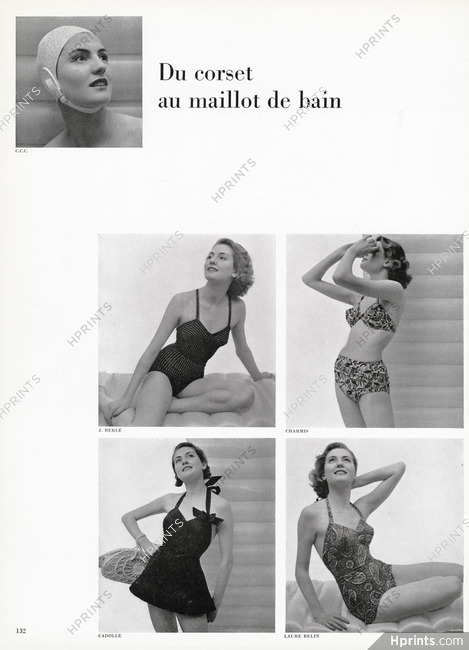 Swimwear 1951 J. Berlé, Charmis, Cadolle, Laure Belin, CCC (bathing cap)