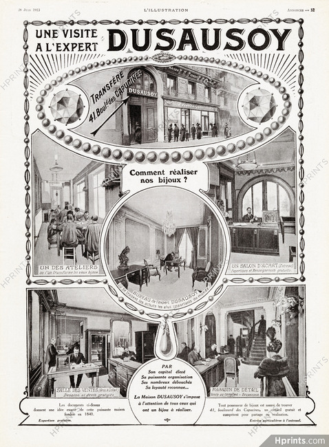 Dusausoy 1913 Bureau de l'expert, Atelier, Salon d'achat, Salle des ventes, Magasin de détail