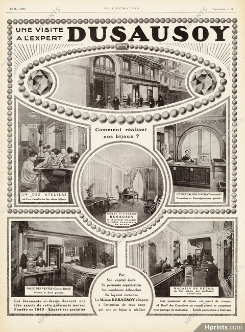 Dusausoy 1920 Bureau de l'expert, Atelier, Salon d'achat, Salle des ventes, Magasin de détail
