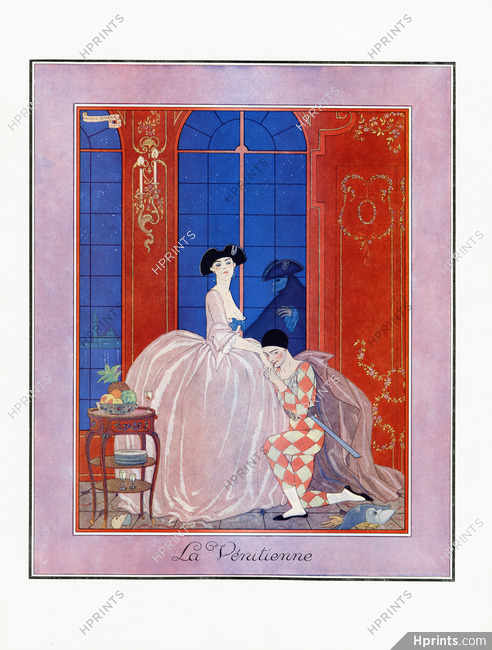 La Vénitienne, 1921 - George Barbier, Venice Masquerade Ball, Composition Art Deco