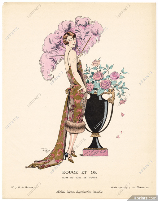 Rouge et Or, 1924 - George Barbier, Robe du soir, de Worth. La Gazette du Bon Ton, 1924-1925 n°3 — Planche 20
