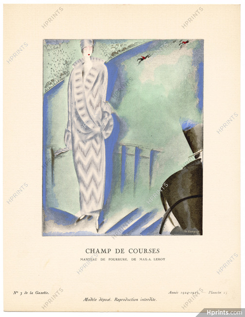 Champ de Courses, 1924 - Charles Loupot, Manteau de fourrure, de Max-A. Leroy. La Gazette du Bon Ton, 1924-1925 n°3 — Planche 23