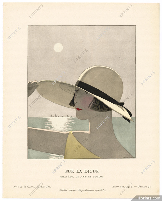 Sur la Digue, 1925 - André Marty, Chapeau, de Marthe Collot. La Gazette du Bon Ton, 1924-1925 n°6 — Planche 45