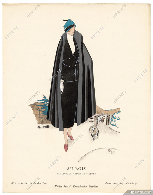 Au Bois, 1925 - Madeleine Rueg, Tailleur de Madeleine Vionnet. La Gazette du Bon Ton, 1924-1925 n°6 — Planche 48