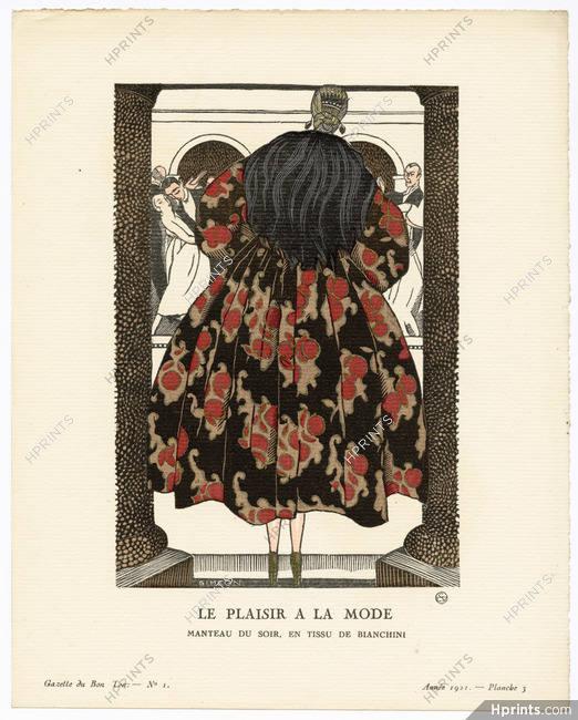 Le Plaisir à la Mode, 1921 - Siméon. Manteau du soir, en Tissu de Bianchini. La Gazette du Bon Ton, n°1 — Planche 3