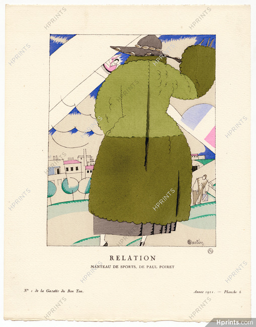 Relation, 1921 - Charles Martin. Manteau de sports, de Paul Poiret. La Gazette du Bon Ton, n°1 — Planche 6