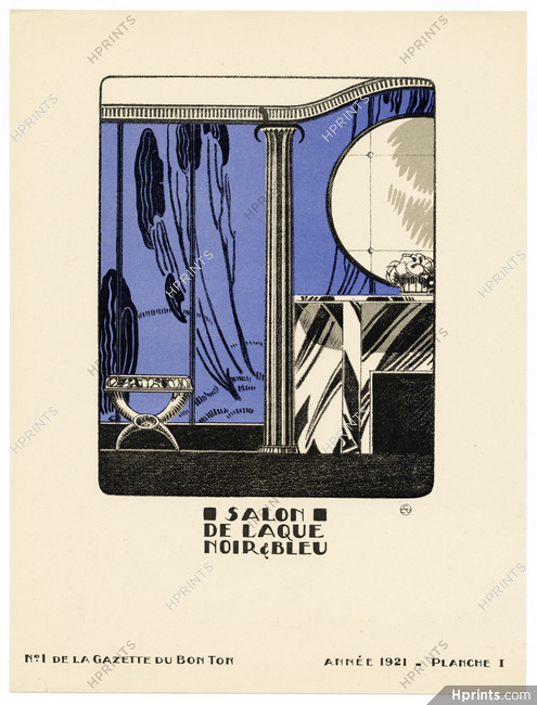 Salon de laque noir et bleu, 1921 - Intérieurs Modernes, par MAM. La Gazette du Bon Ton, n°1 — Planche I