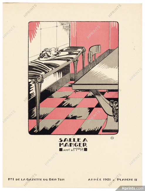 Salle à manger, 1921 - Intérieurs Modernes, par MAM. La Gazette du Bon Ton, n°1 — Planche II