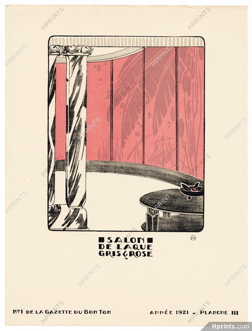 Salon de laque gris et rose, 1921 - Intérieurs Modernes, par MAM. La Gazette du Bon Ton, n°1 — Planche III