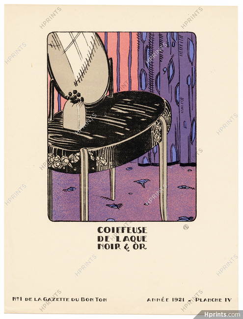 Coiffeuse de laque noir et or, 1921 - Intérieurs Modernes, par MAM. La Gazette du Bon Ton, n°1 — Planche IV