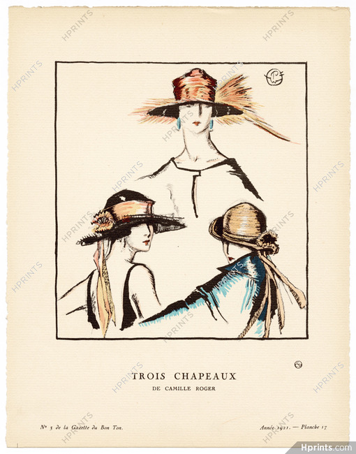 Trois Chapeaux de Camille Roger, 1921 - Woodruff. La Gazette du Bon Ton, n°3 — Planche 17
