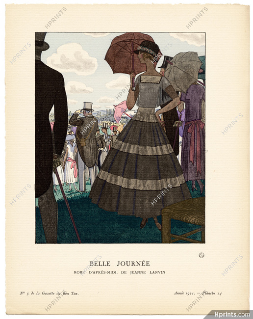 Belle Journée, 1921 - Pierre Brissaud, Robe d'après-midi de Jeanne Lanvin. La Gazette du Bon Ton, n°3 — Planche 24