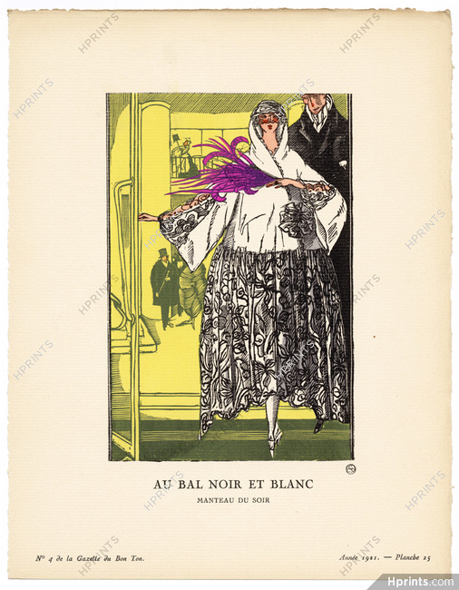 Au Bal Noir et Blanc, 1921 - Fernand Simeon, Manteau du soir. La Gazette du Bon Ton, n°4 — Planche 25