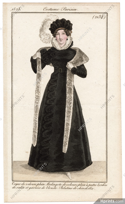 Le Journal des Dames et des Modes 1823 Costume Parisien N°2134 Palatine de chinchilla