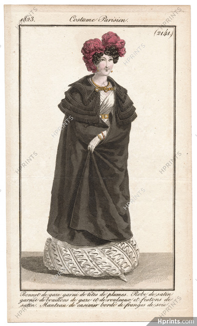 Le Journal des Dames et des Modes 1823 Costume Parisien N°2141 Manteau de casimir