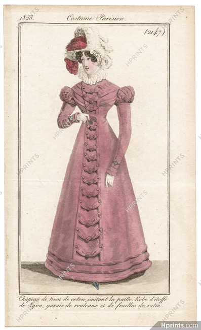 Le Journal des Dames et des Modes 1823 Costume Parisien N°2147 Étoffe de Lyon