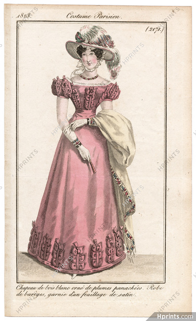 Le Journal des Dames et des Modes 1823 Costume Parisien N°2171 Robe de barèges