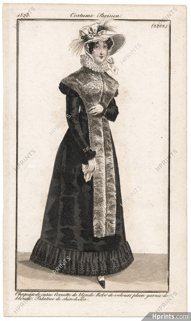 Le Journal des Dames et des Modes 1823 Costume Parisien N°2201 Palatine de chinchilla