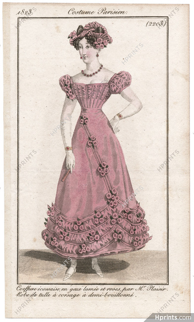 Le Journal des Dames et des Modes 1823 Costume Parisien N°2203 Mr Plaisir