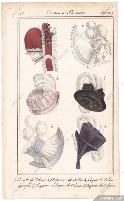 Le Journal des Dames et des Modes 1818 Costume Parisien N°1709