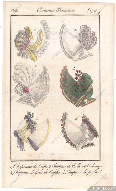 Le Journal des Dames et des Modes 1818 Costume Parisien N°1727