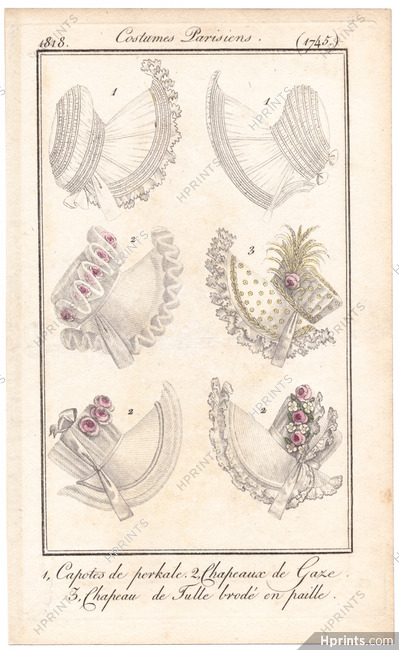 Le Journal des Dames et des Modes 1818 Costume Parisien N°1745