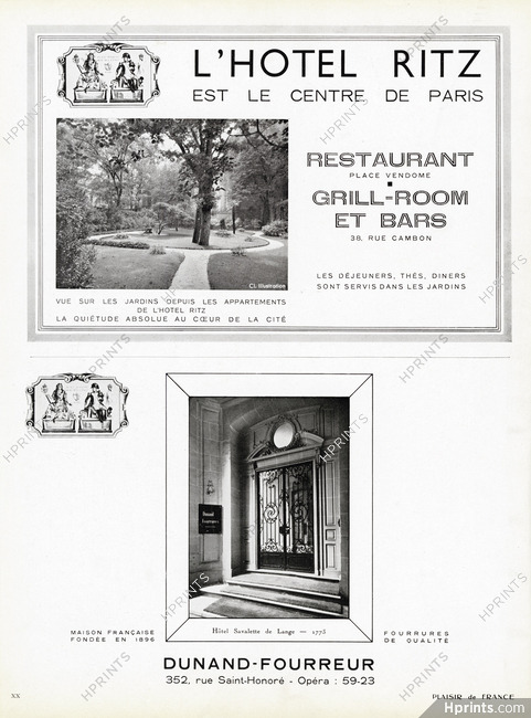 Hotel Ritz Paris 1937 Restaurant, Grill-room et Bars