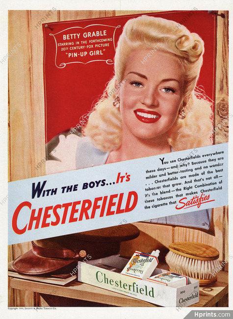 Chesterfield (Cigarettes) 1944 Betty Grable, Pin-up Girl