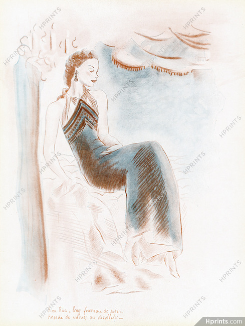 Nina Ricci 1936 Mariette Lydis, Long fourreau de satin