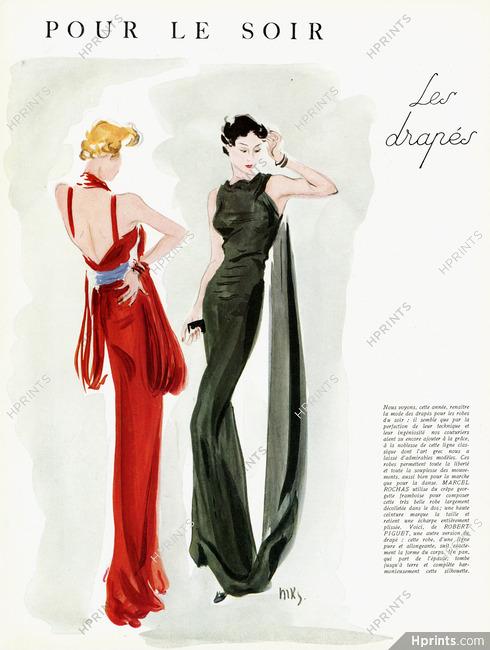 Karsavina (M.K.S) 1935 "Pour le soir, Les drapés", Marcel Rochas, Robert Piguet, Evening Gowns