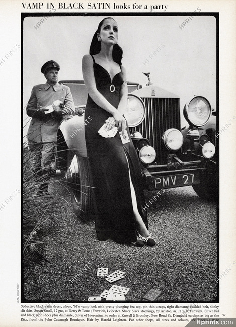 Jean-Loup Sieff 1967 Vamp black satin dress, Susan Small, Rolls-Royce