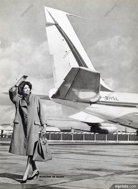 Madeleine de Rauch 1961 Avion Air France, Bagage Hermès, Photo Georges Saad