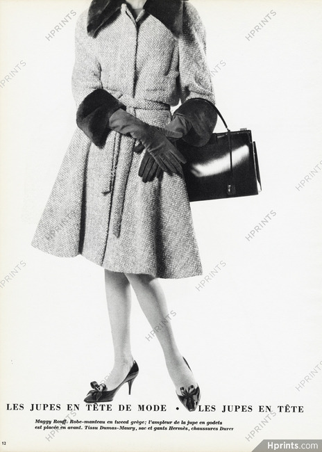 Maggy Rouff 1961 Sac et gants Hermès, Photo Georges Saad
