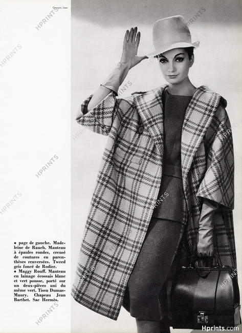 Maggy Rouff 1960 Manteau Ecossais, Sac Hermès