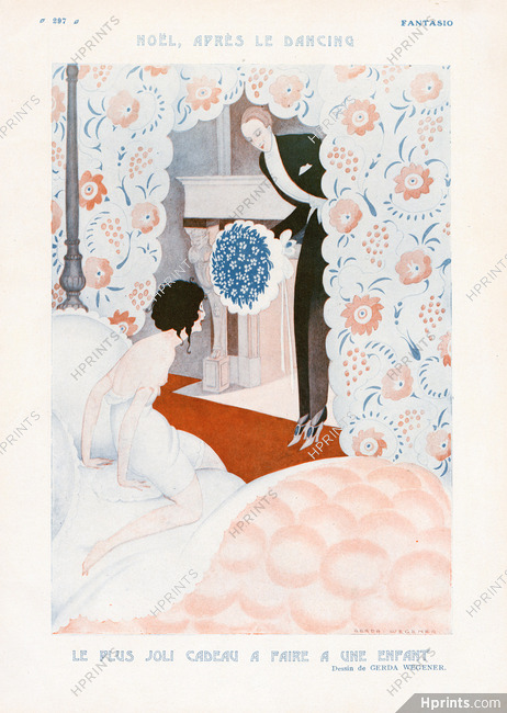 Le plus joli Cadeau à faire à une Enfant, 1923 - Gerda Wegener Nightgown, Flowers, Lovers