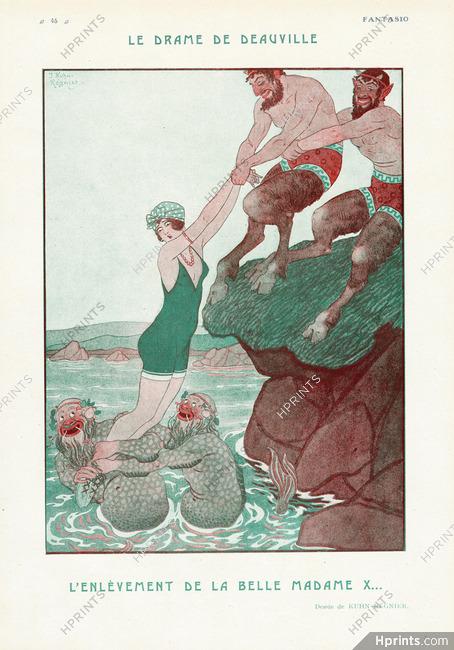 Le Drame de Deauville — L'Enlèvement de la Belle Madame X, 1922 - Kuhn-Régnier Bathing Beauty, Sea Men and Fauns
