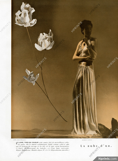 Jeanne Lanvin 1937 La robe d'or, Le lamé, Bijoux Boucheron, Photo Joffé
