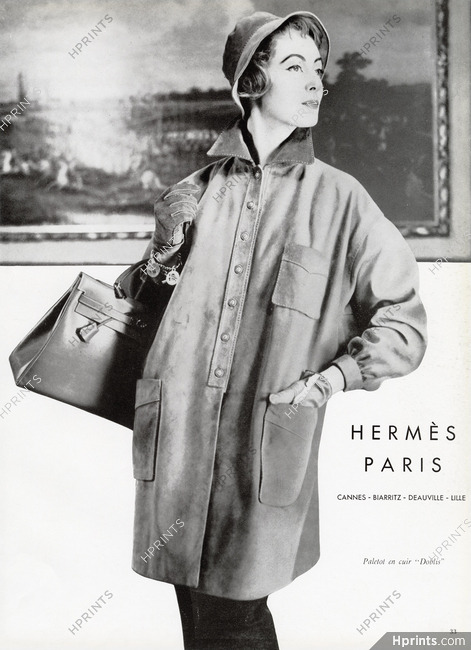 Hermès (Couture) 1956 Paletot en cuir, Handbag, Gloves