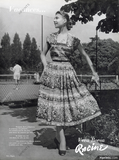 Véra Boréa (Couture) 1953 Summer Dress, Racine Printed Flowers, Photo Seeberger