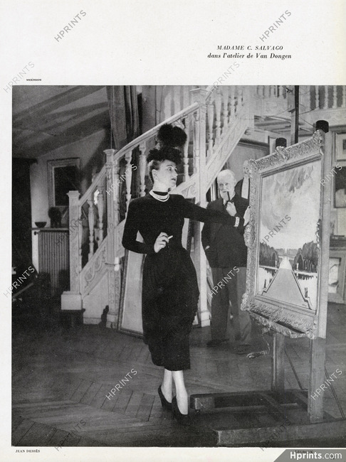 Jean Dessès 1947 Mrs C. Salvago, In Van Dongen's Workshop, Photo Harry Meerson