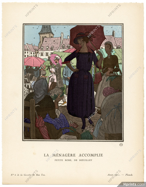 La Ménagère Accomplie, 1921 - Pierre Brissaud, Petite robe de Doeuillet. La Gazette du Bon Ton, n°6 — Planche 44